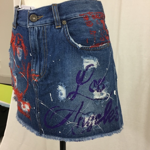 Graffiti Denim Mini Skirt - Picture 4 of 6